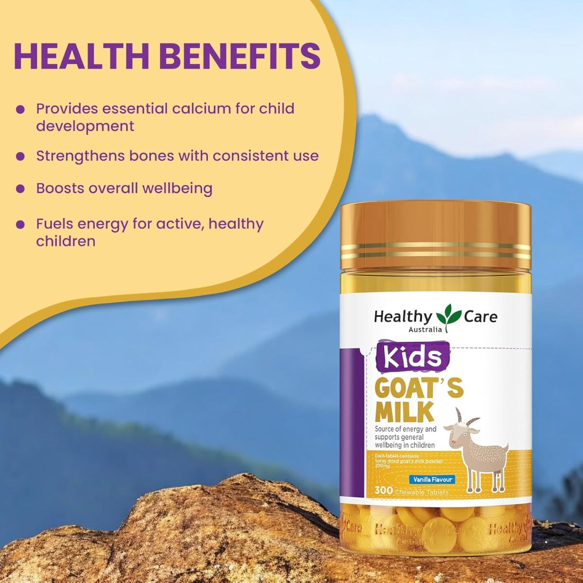 Healthy Care Kids Goat Milk Vanilla Flavour Chewable Tablets, 300 tabs (Exp 10/26)