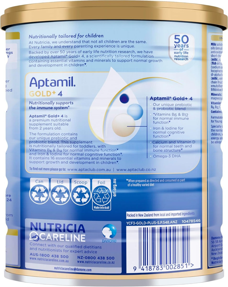 Aptamil Gold+ 4 Junior Milk Formula, 900g (Exp 09/26) - AU Versions