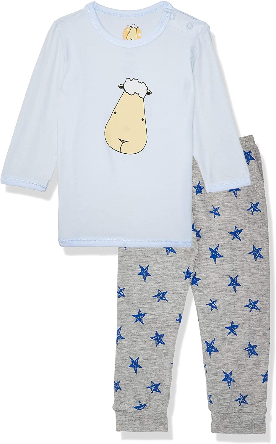 Baa Baa Sheepz Baby Long Sleeve Pyjama Set - Big Face Blue/Blue Star Grey (5 Sizes)