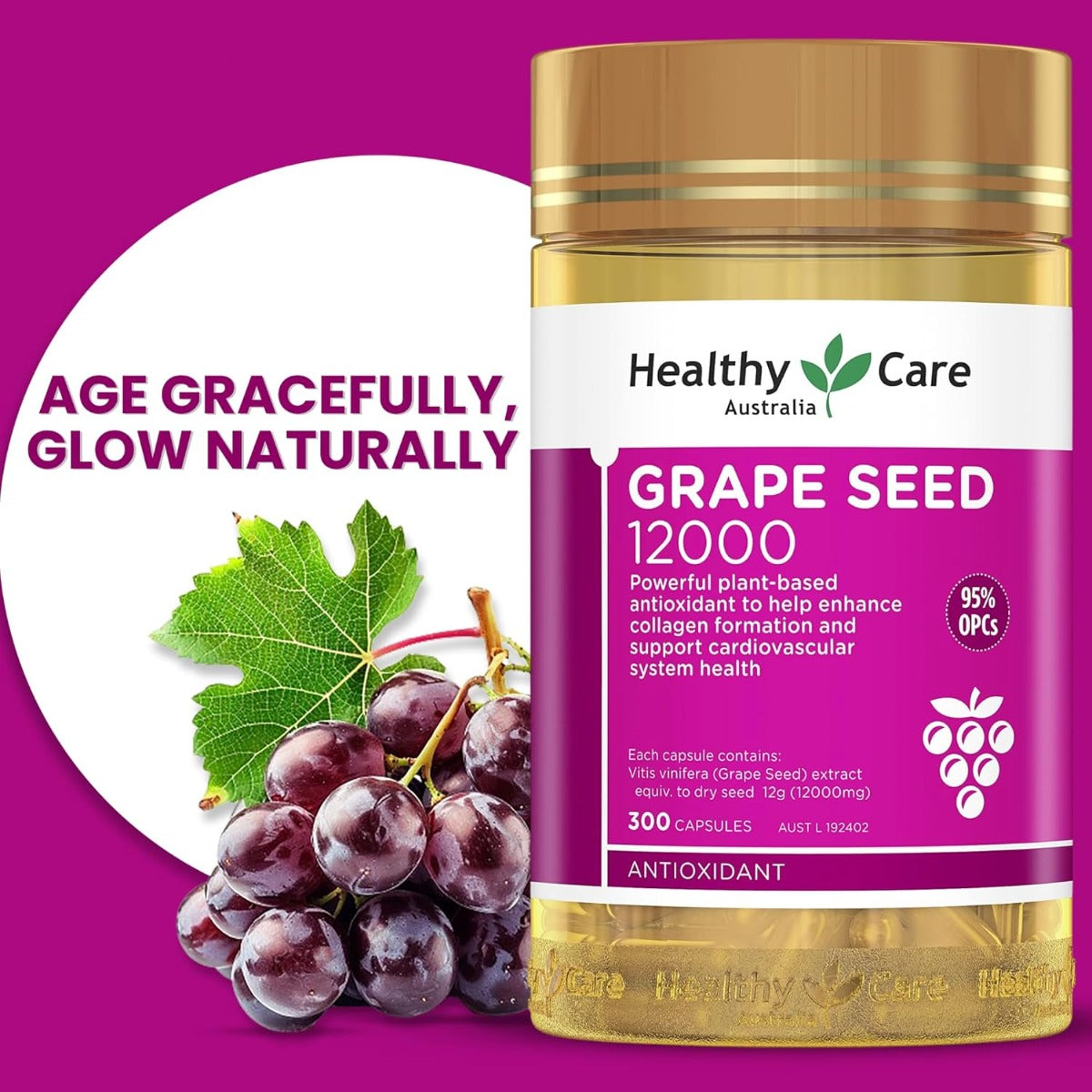 Healthy Care Grape Seed 12000, 300 caps (Exp 10/26)