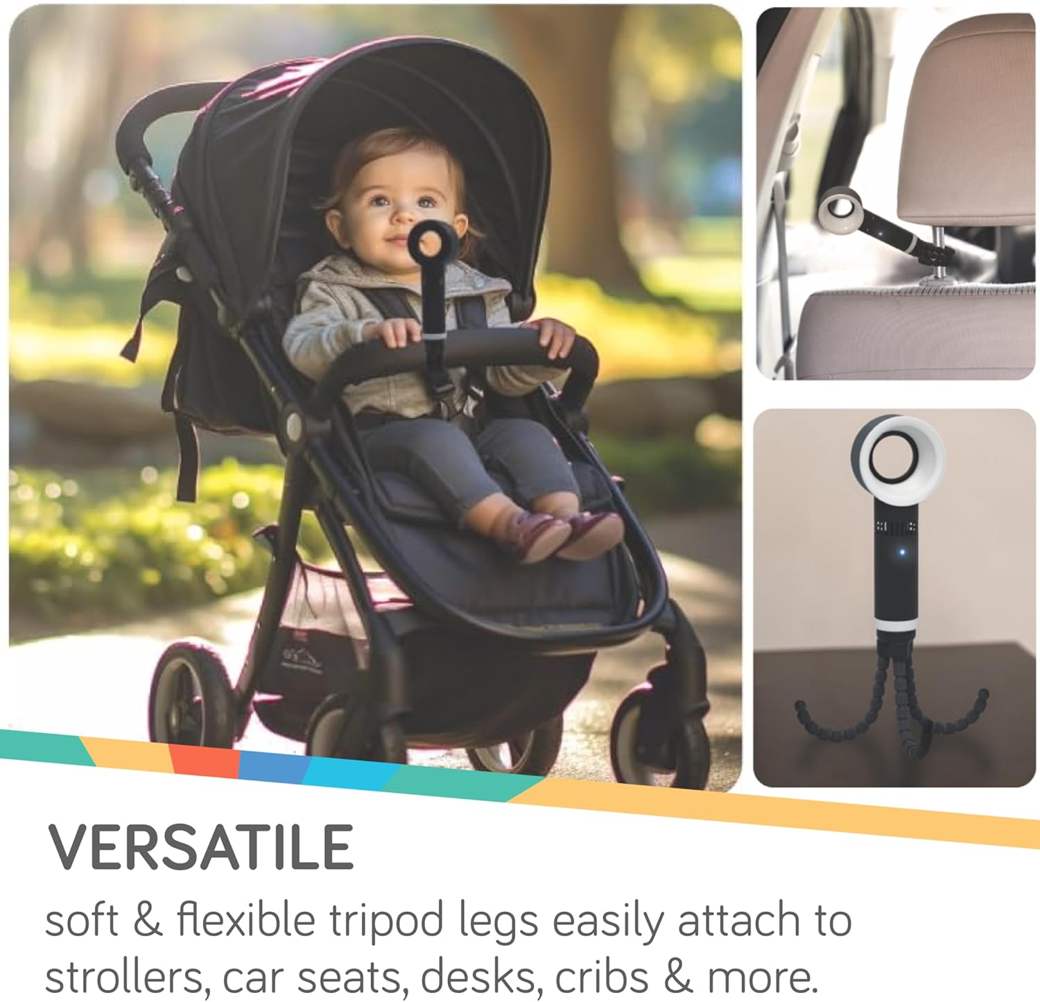 Nuby Bladeless Pram Fan | Flexible Tripod Baby Safe Stroller Fan