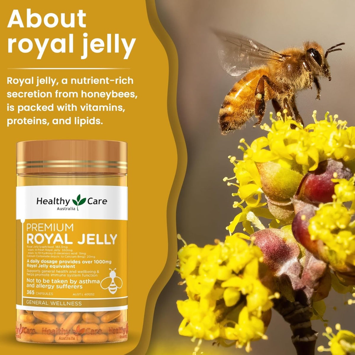 Healthy Care Premium Royal Jelly 1000mg, 365 caps (Exp 08/27)