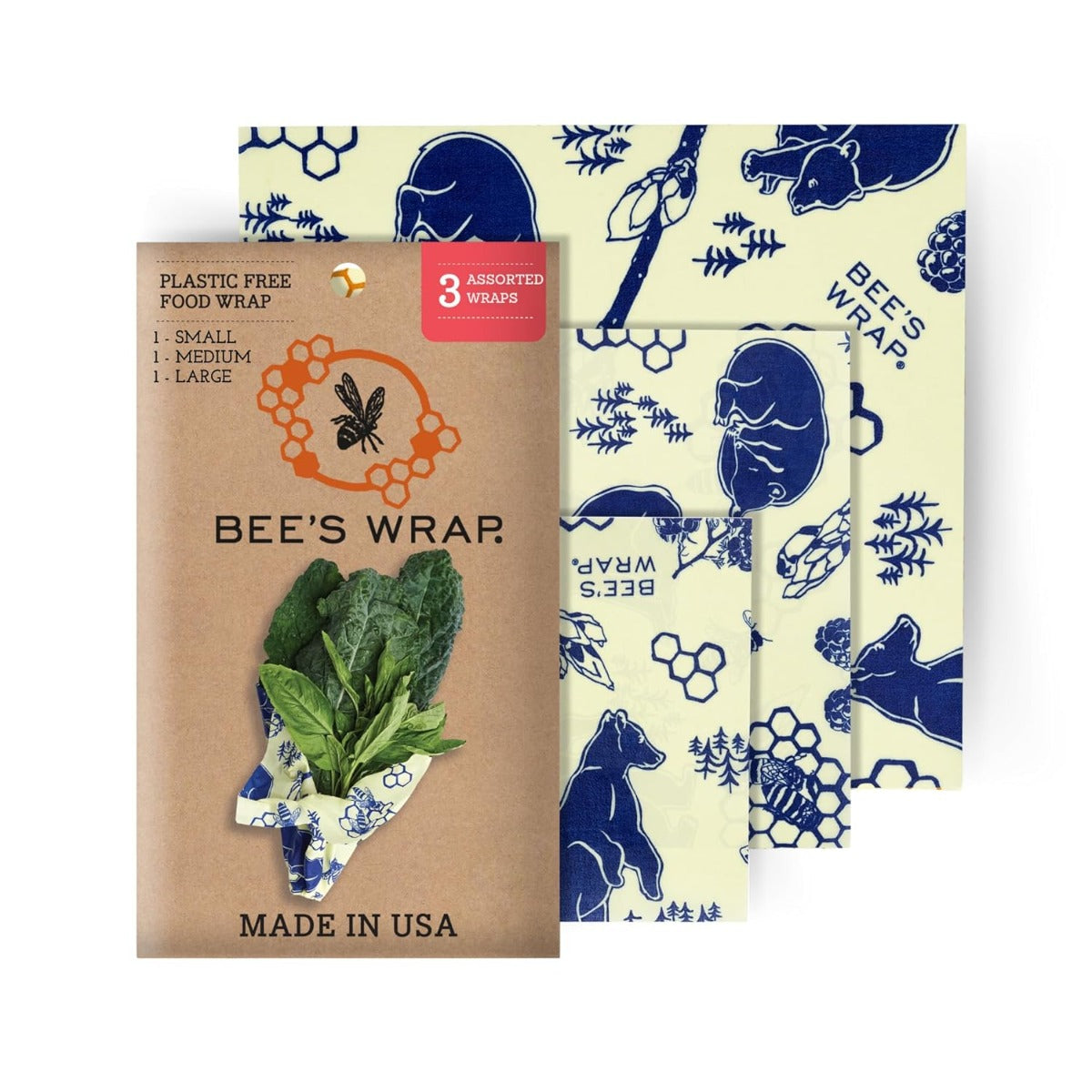 Bee's Wrap Reusable Vegan Food Wrap, Assorted 3pk - Bees + Bears