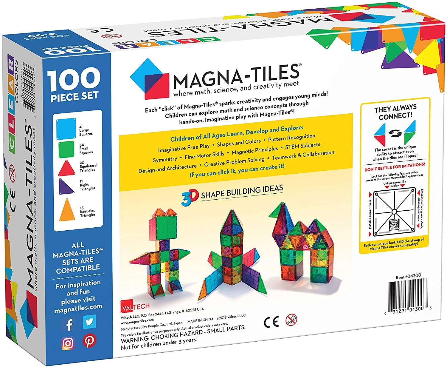 Magna-Tiles Clear Colors 100 Piece Set