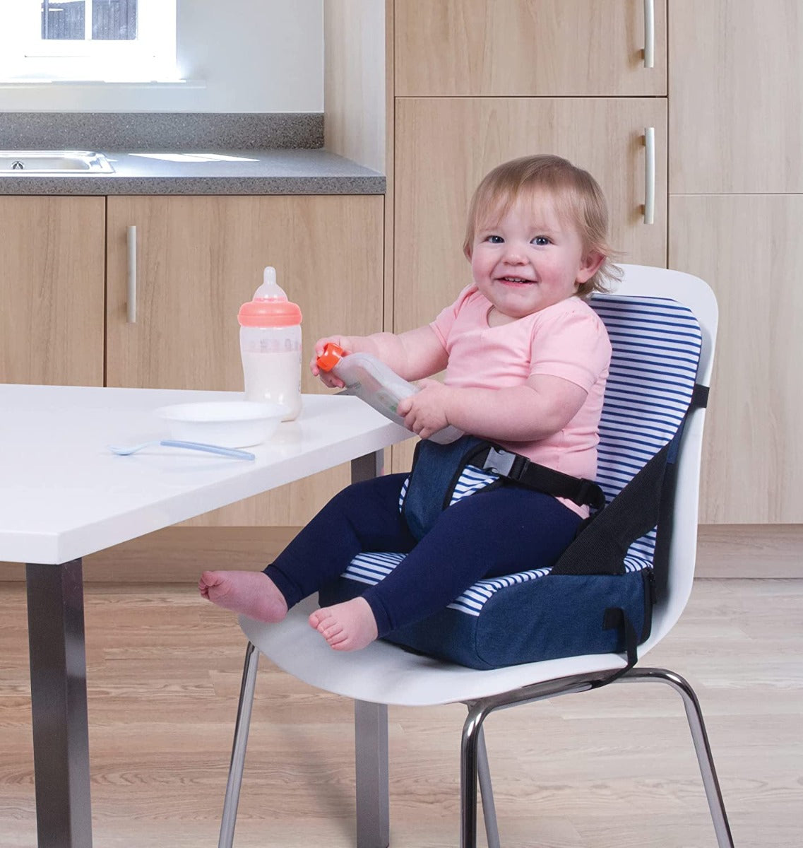 Dreambaby Grab 'N Go Booster Seat - Navy Denim Stripes