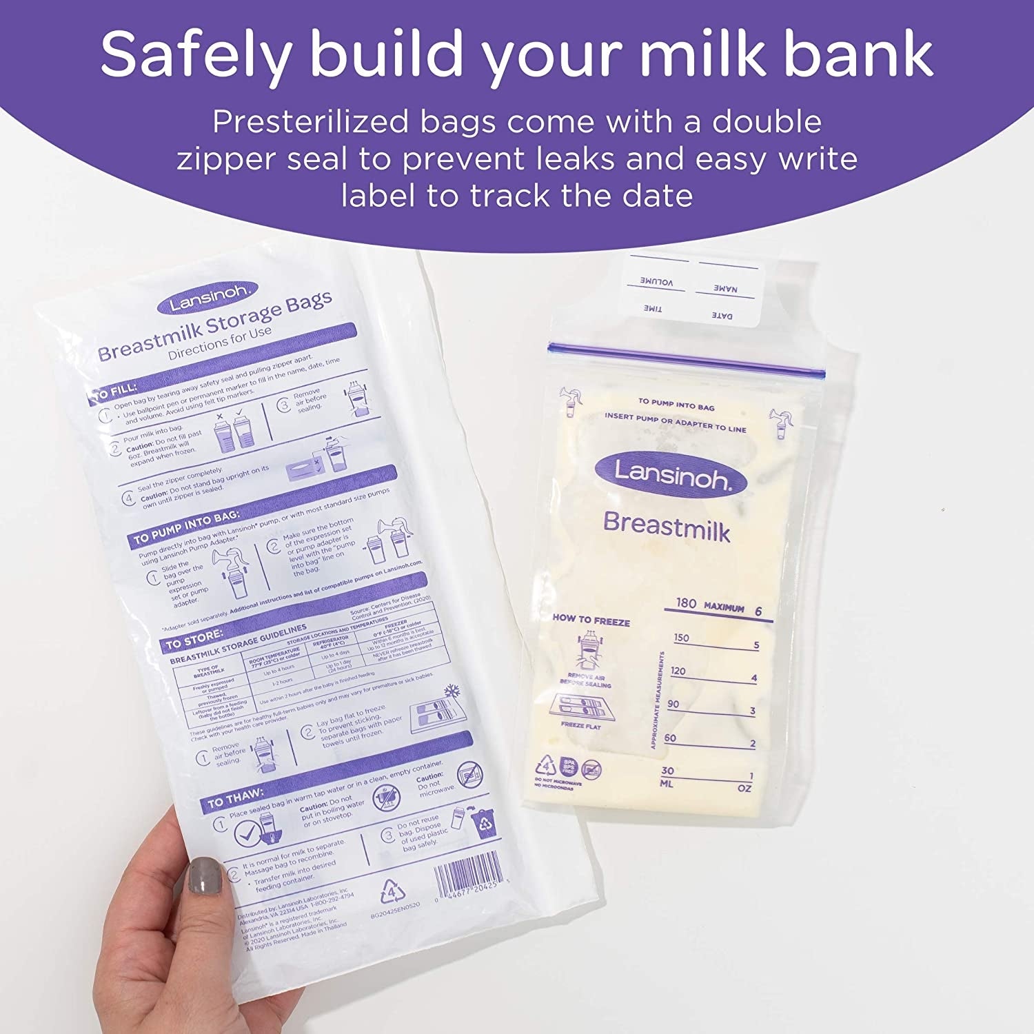 Lansinoh Breastmilk Storage Bags 6oz, 50pc (UK Version)