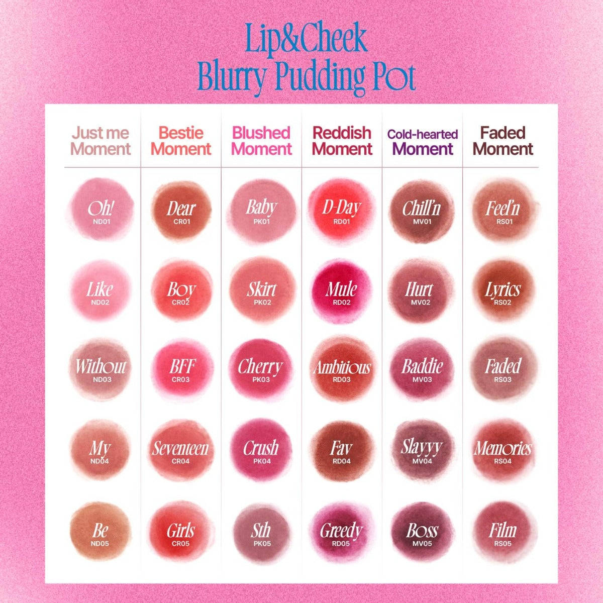fwee Lip & Cheek Blurry Pudding Pot (30 Colors)