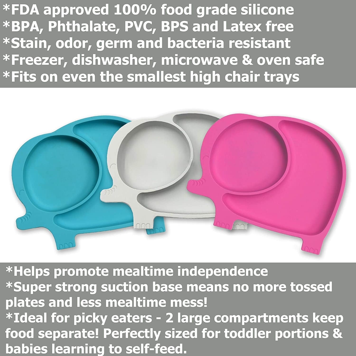 Sage Spoonfuls Sili Elephant Silicone Divided Suction Plate - Slate