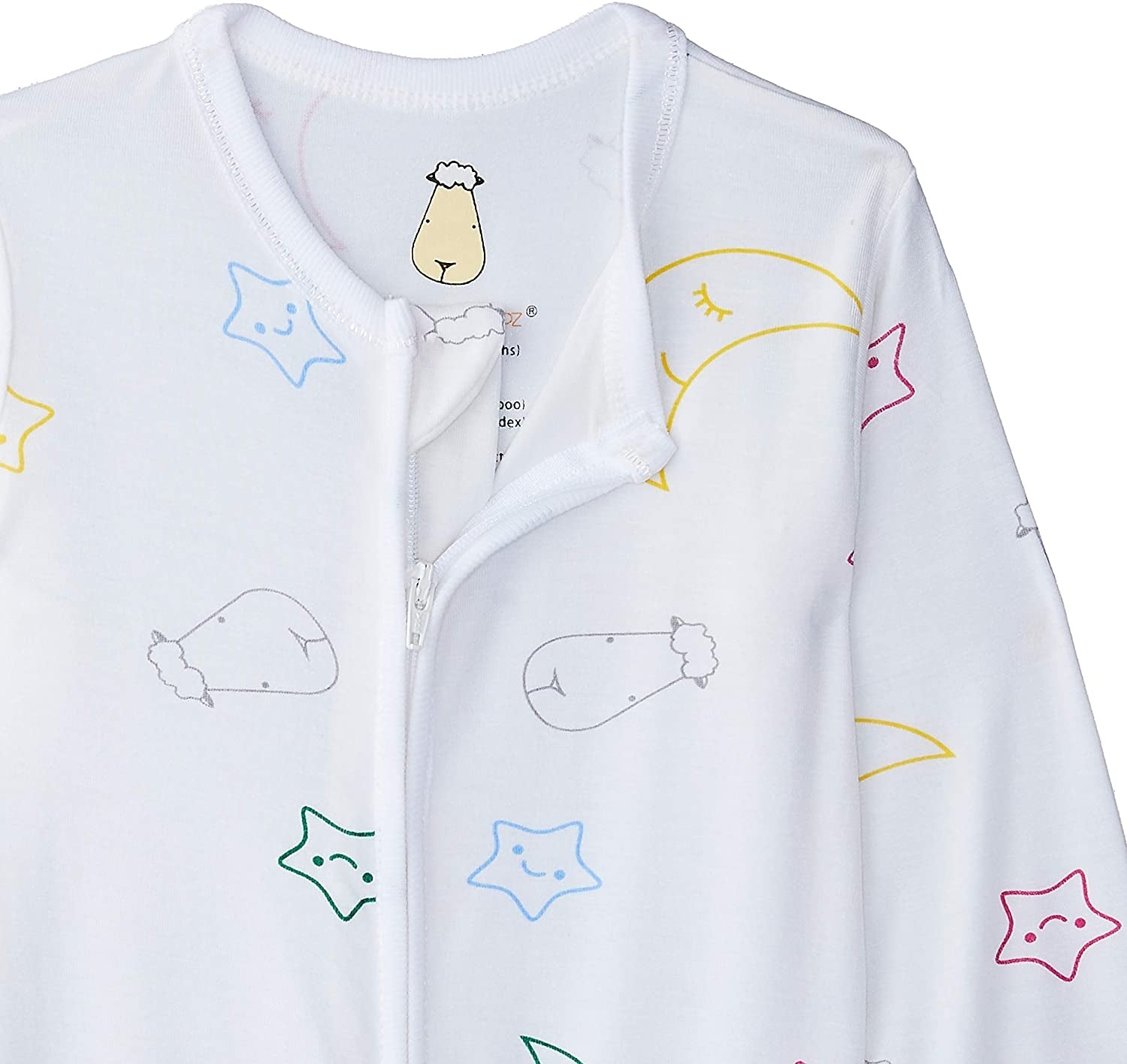 Baa Baa Sheepz Baby Zip Romper - Colourful Moon & Star White (4 Sizes)