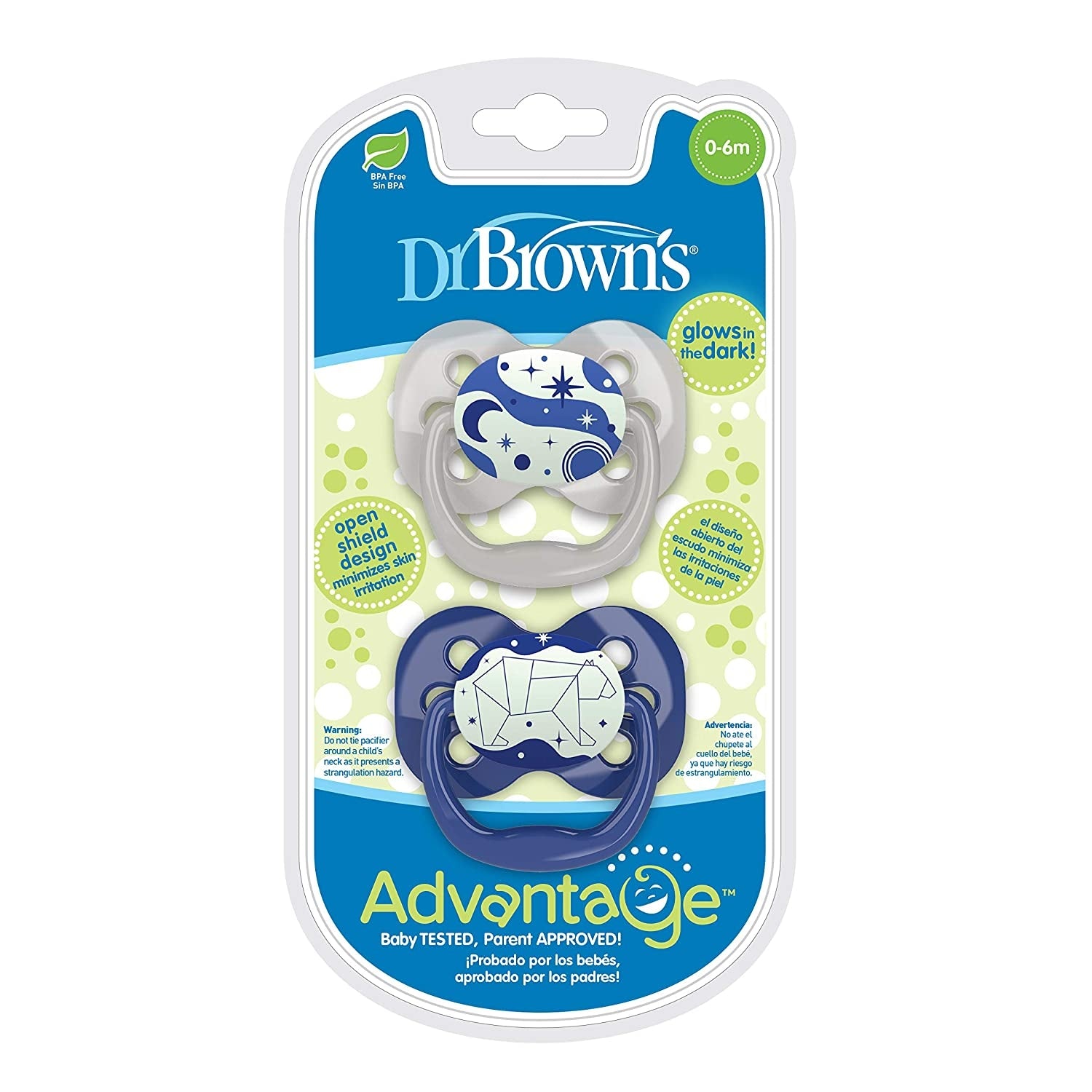 Dr. Brown's Advantage Baby Pacifiers - Stage 1 (0-6m) (2pc) (4 Designs) - Pupsik Singapore