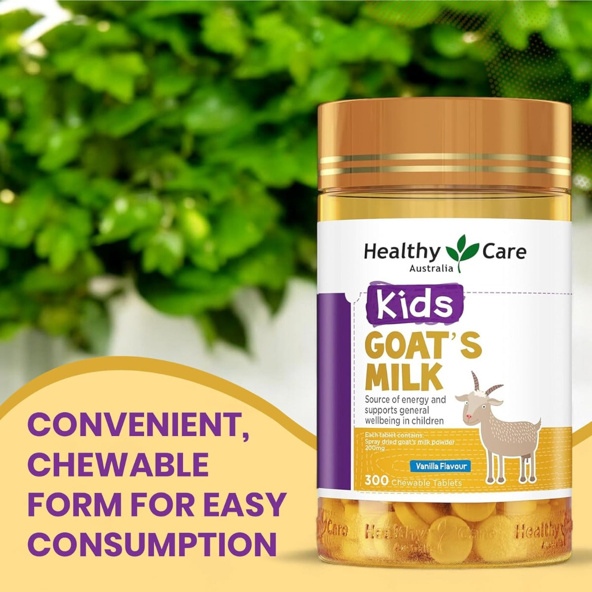 Healthy Care Kids Goat Milk Vanilla Flavour Chewable Tablets, 300 tabs (Exp 10/26)