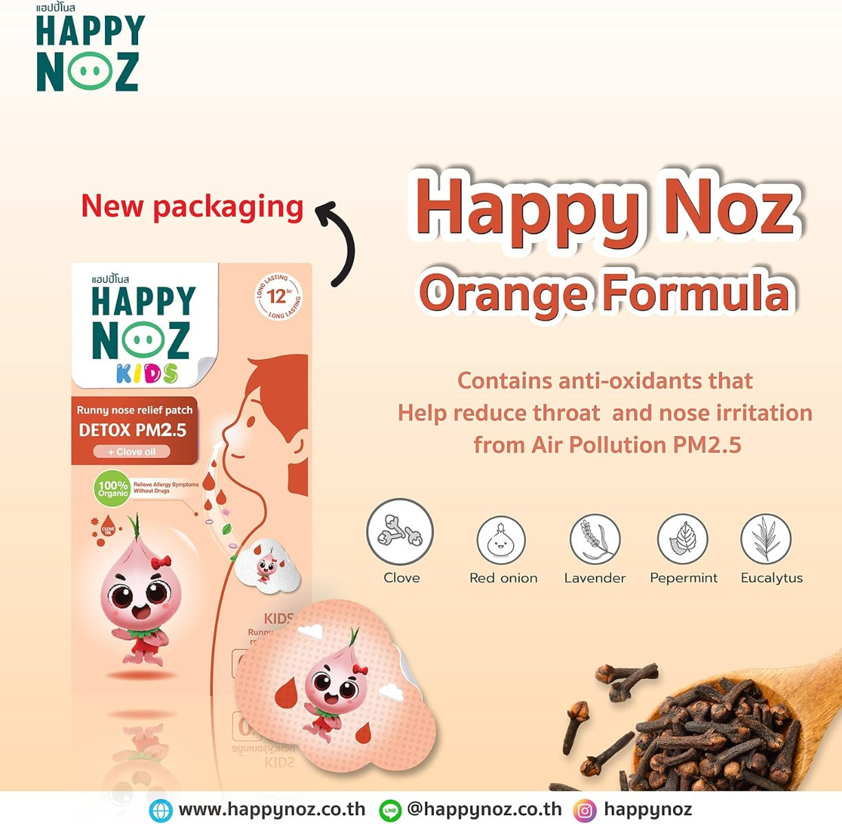 Happy Noz Organic Onion Sticker Patch For Kids, 6pcs - Detox PM 2.5 Orange (Exp 02/26)