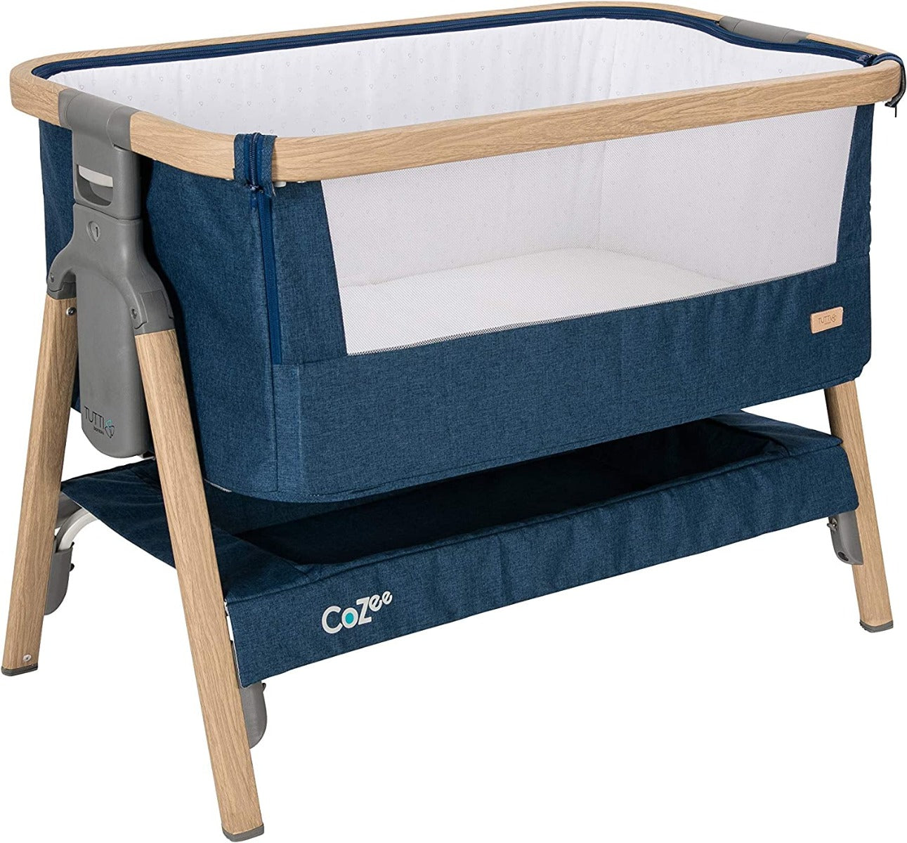 Tutti Bambini CoZee Bedside Co-Sleeper Crib - Oak & Midnight Blue