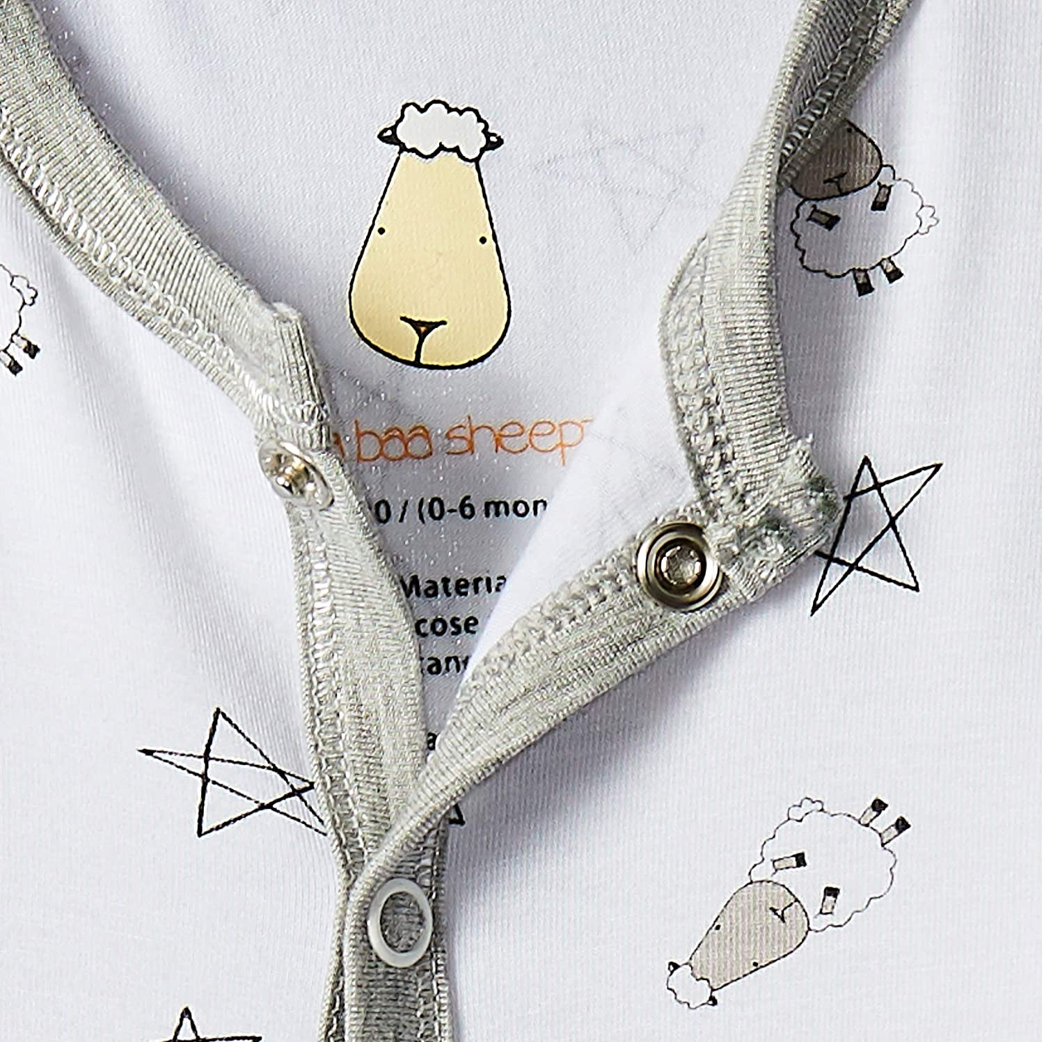 Baa Baa Sheepz Baby Middle Snap Romper - Small Star & Sheep White (4 Sizes)