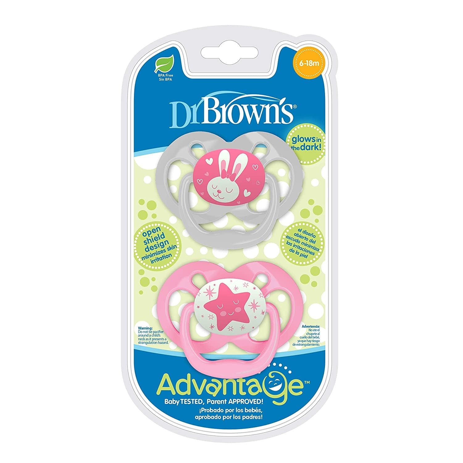 Dr. Brown's Advantage Baby Pacifiers - Stage 2 (6-18m) (2pc)  - Pink - Pupsik Singapore