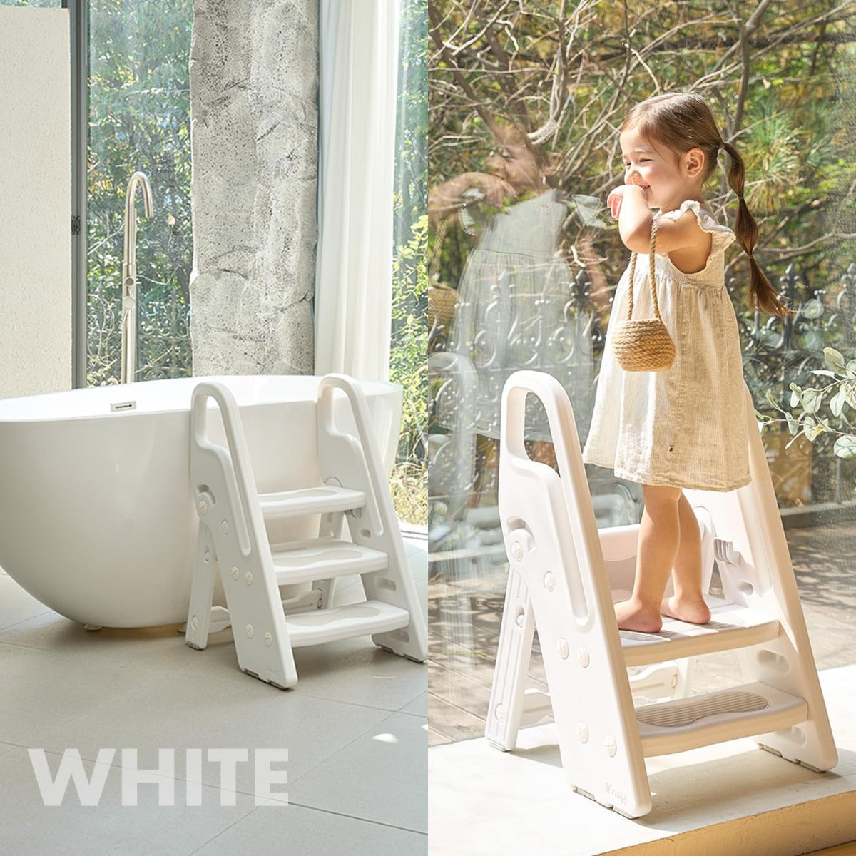 IFAM Foldable 3-Level Step Stool with Handle (2 Colors) - Pupsik Singapore