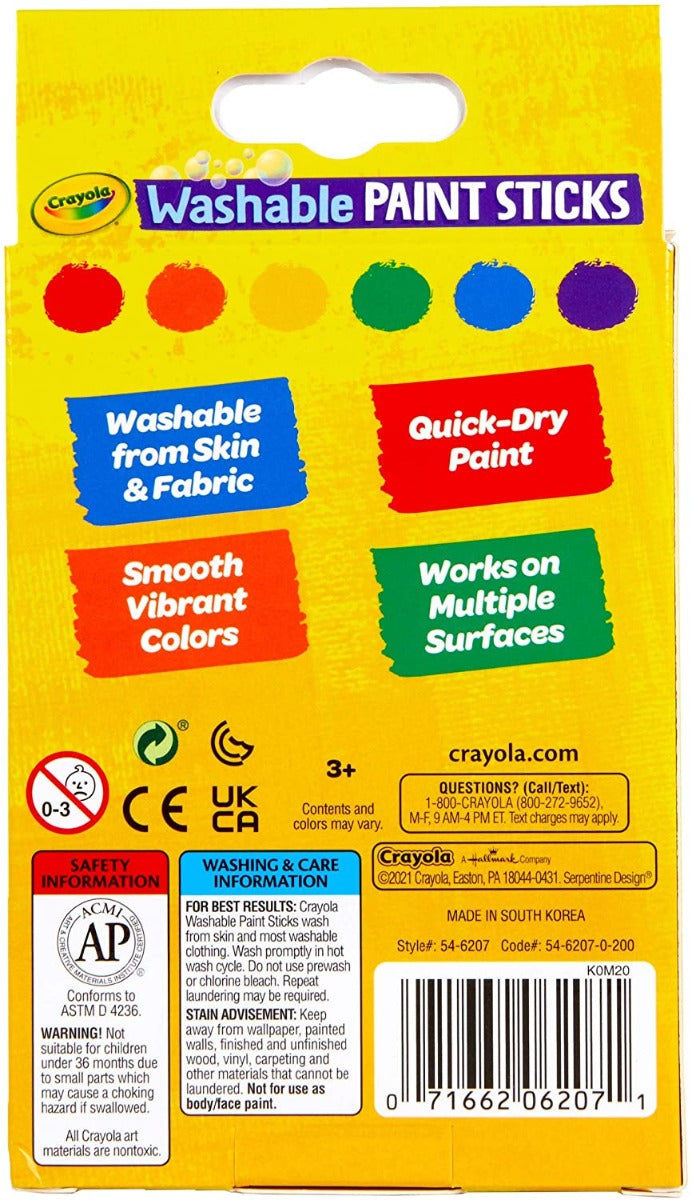 Crayola Washable Paint Sticks, 6pk