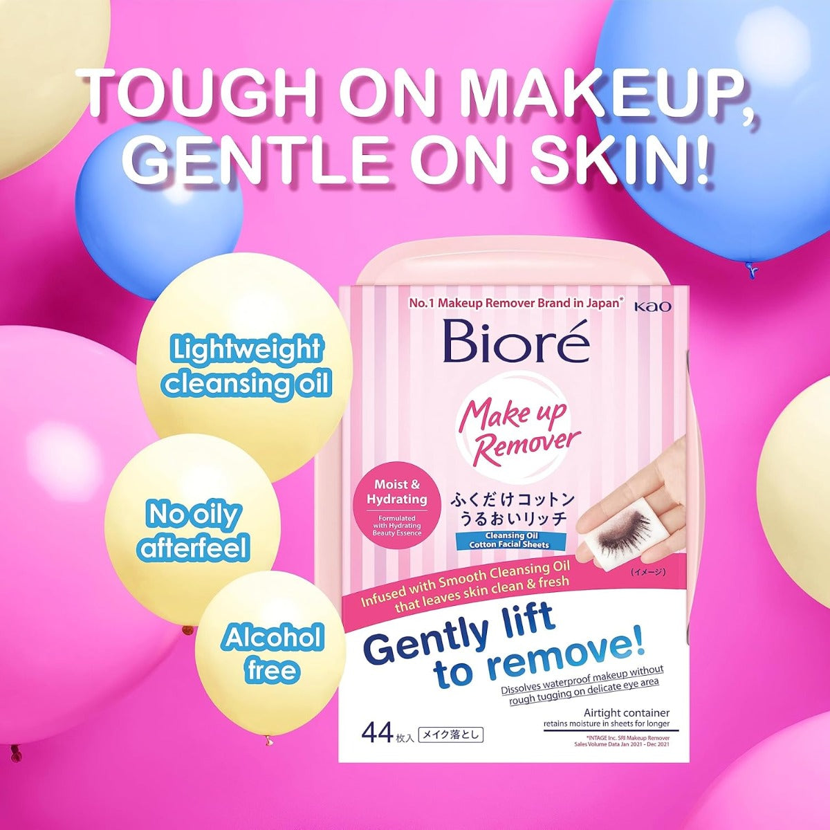 Biore Cleansing Oil-In-Cotton Makeup Remover Wipes (Box), 44s (Exp 05/27)