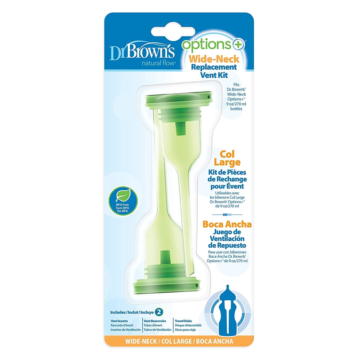 Dr. Brown's Options+ PLUS Wide-Neck Replacement Vent Kit, 9oz (2pk)