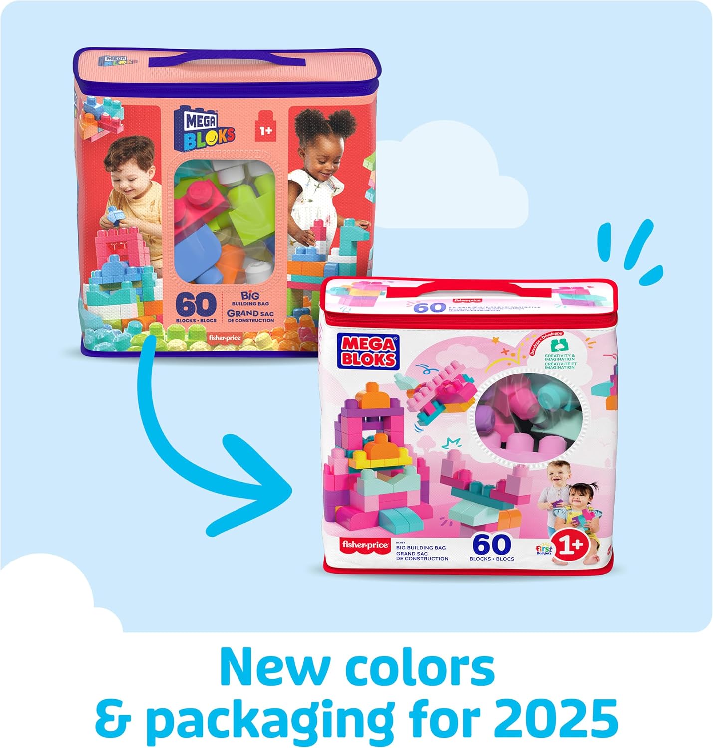 Mega Bloks First Builders Big Building Bag, 60pcs - Pink