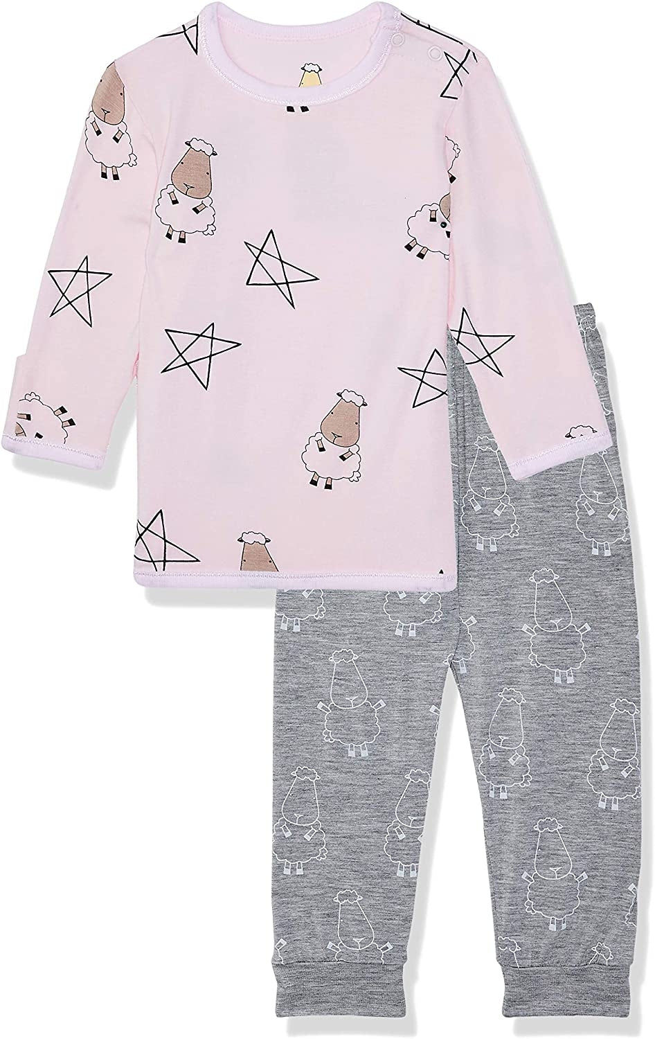 Baa Baa Sheepz Baby Long Sleeve Pyjama Set - Big Star & Sheepz Pink/Big Sheep Grey