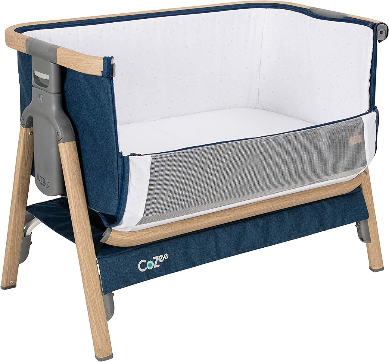 Tutti Bambini CoZee Bedside Co-Sleeper Crib - Oak & Midnight Blue