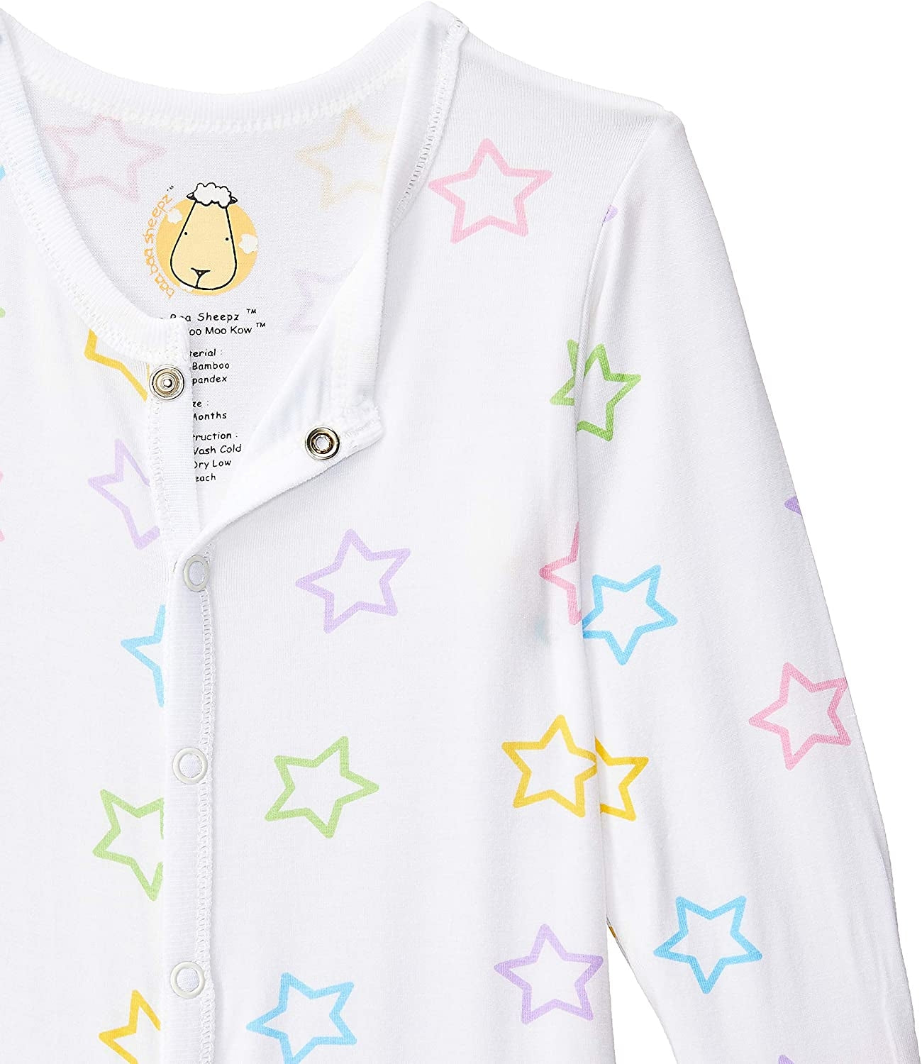 Baa Baa Sheepz Baby Middle Snap Romper - Colourful Star White