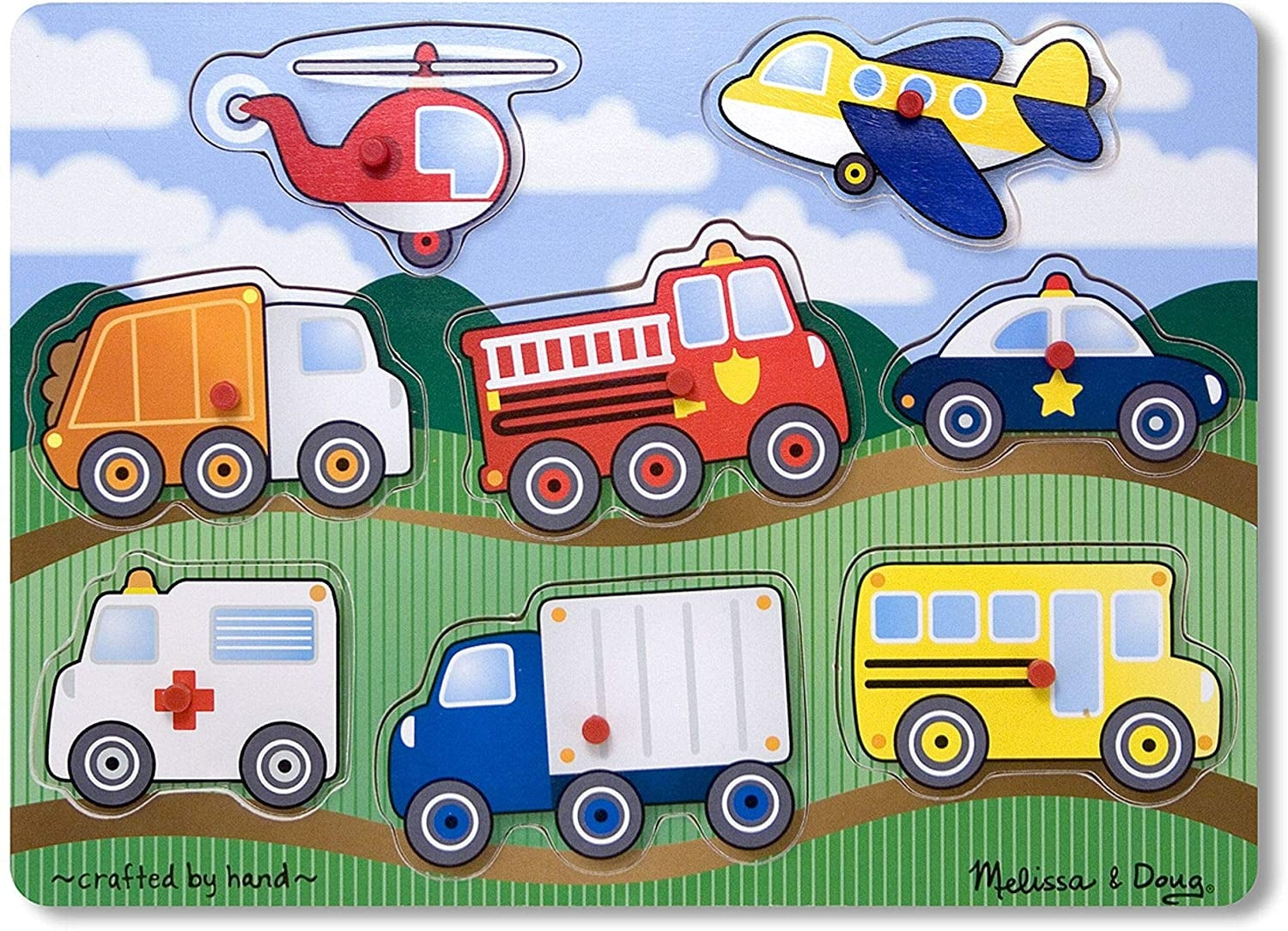 Melissa & Doug Vehicles Peg Wooden Puzzle (8pc)