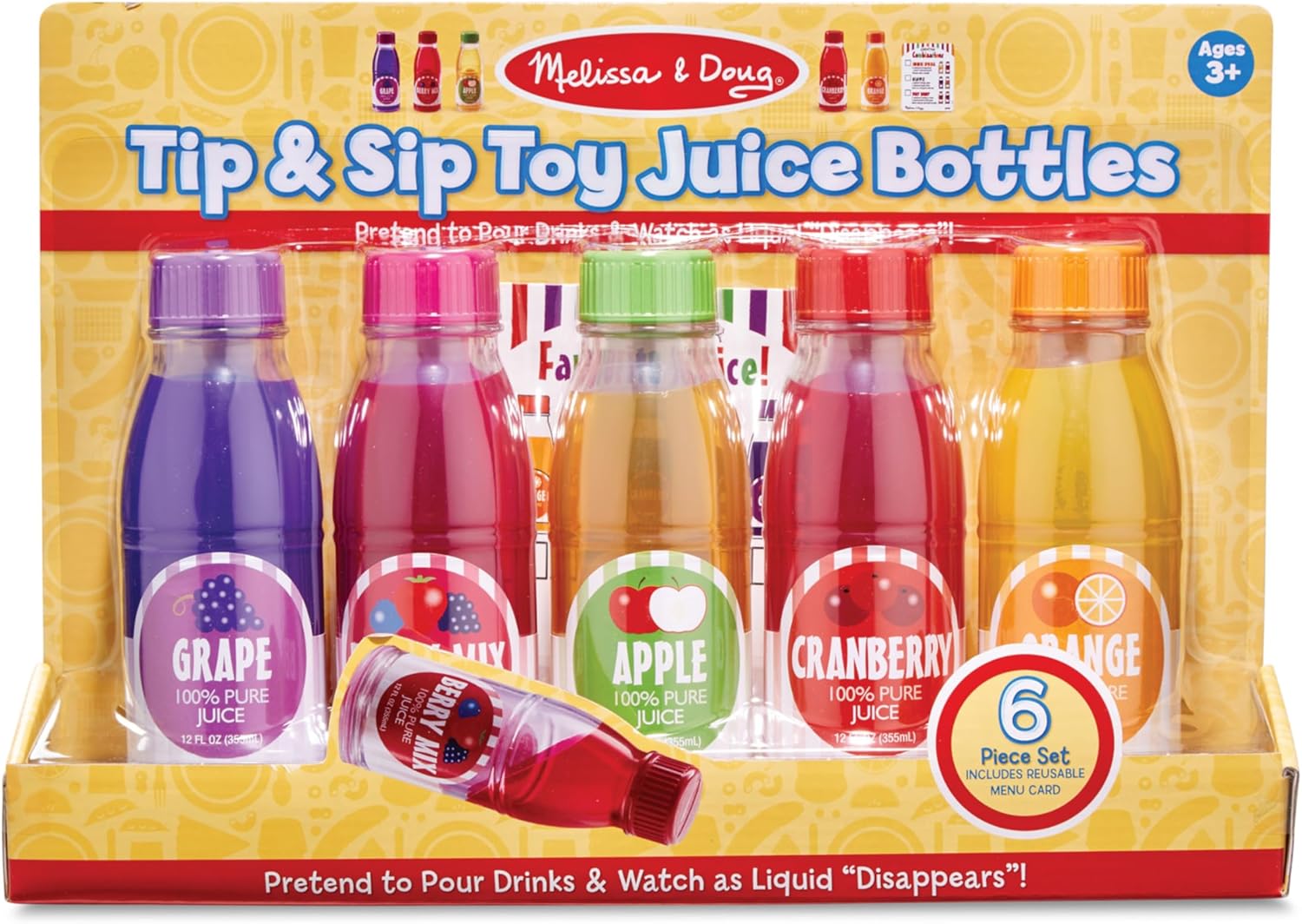 Melissa & Doug Tip & Sip Toy Juice Bottles Food Set, 6pcs