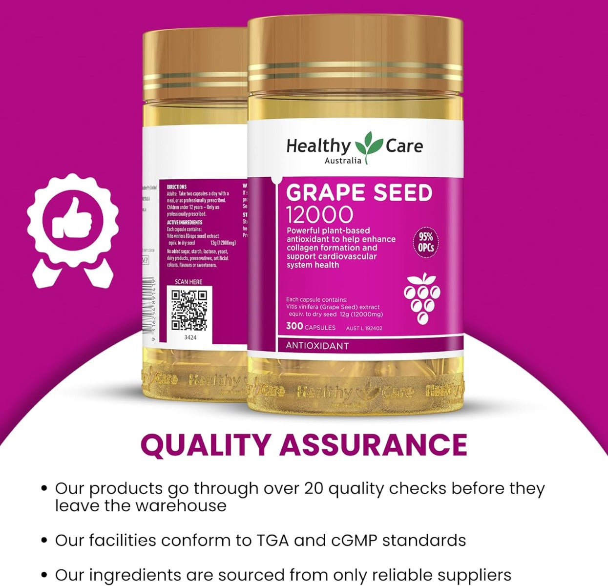 Healthy Care Grape Seed 12000, 300 caps (Exp 10/26)