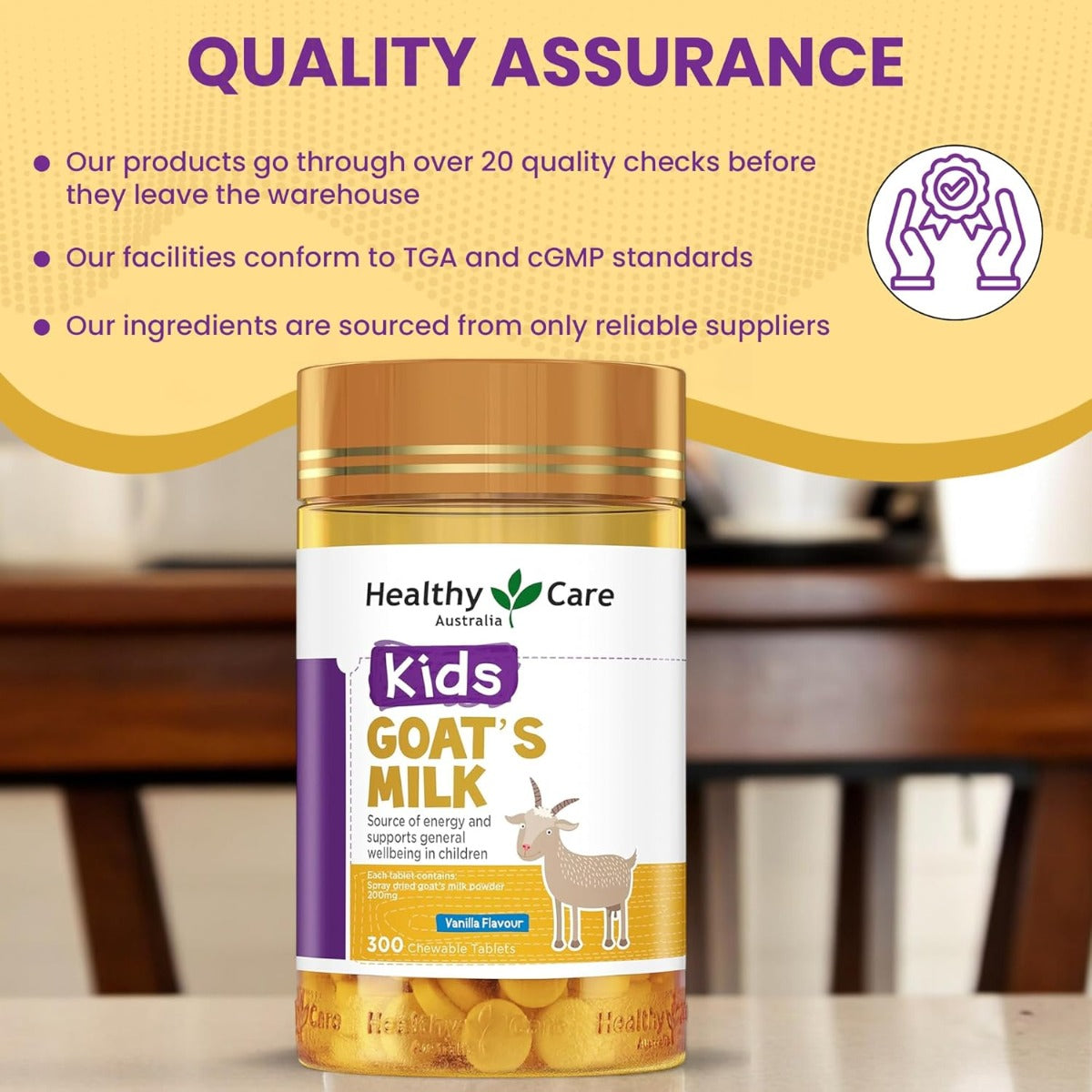 Healthy Care Kids Goat Milk Vanilla Flavour Chewable Tablets, 300 tabs (Exp 10/26)