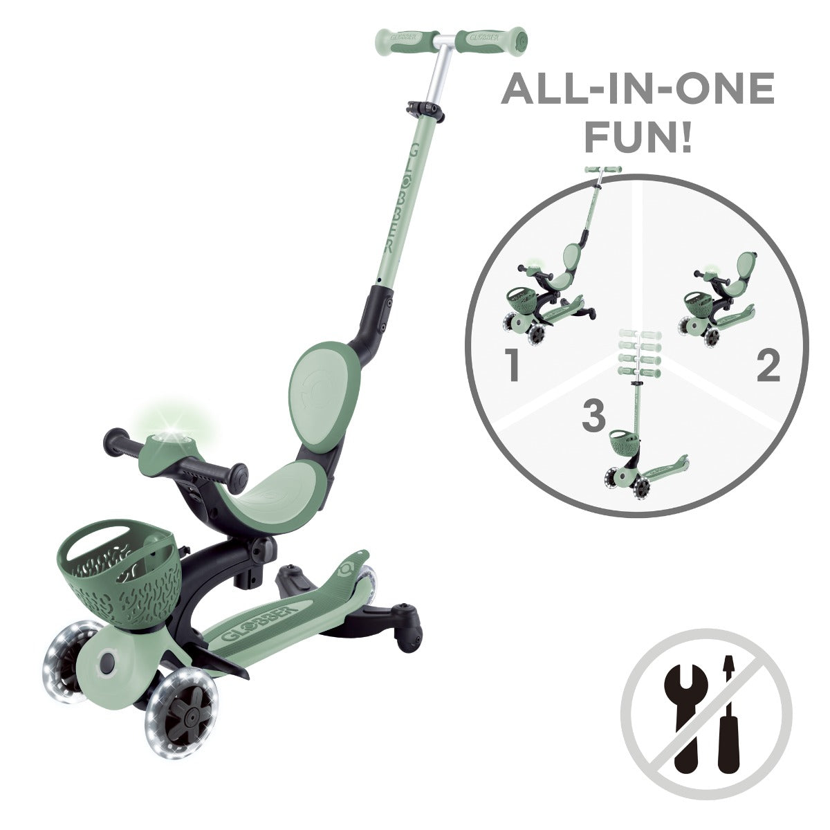 Globber GO•UP Baby Lights 360° Foldable Convertible Scooter (5 Colors) - Pupsik Singapore