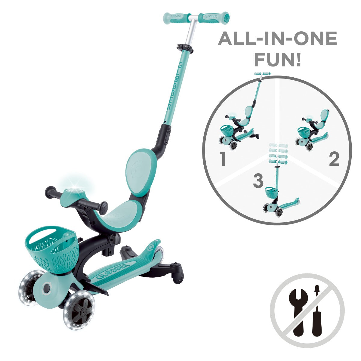 Globber GO•UP Baby Lights 360° Foldable Convertible Scooter (5 Colors) - Pupsik Singapore