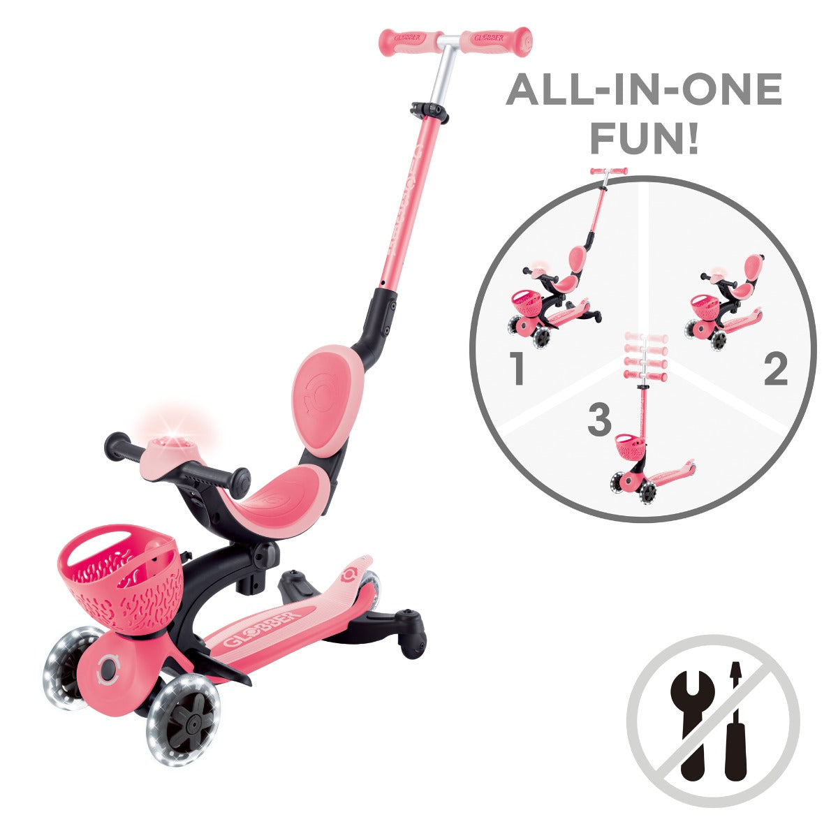 Globber GO•UP Baby Lights 360° Foldable Convertible Scooter (5 Colors) - Pupsik Singapore