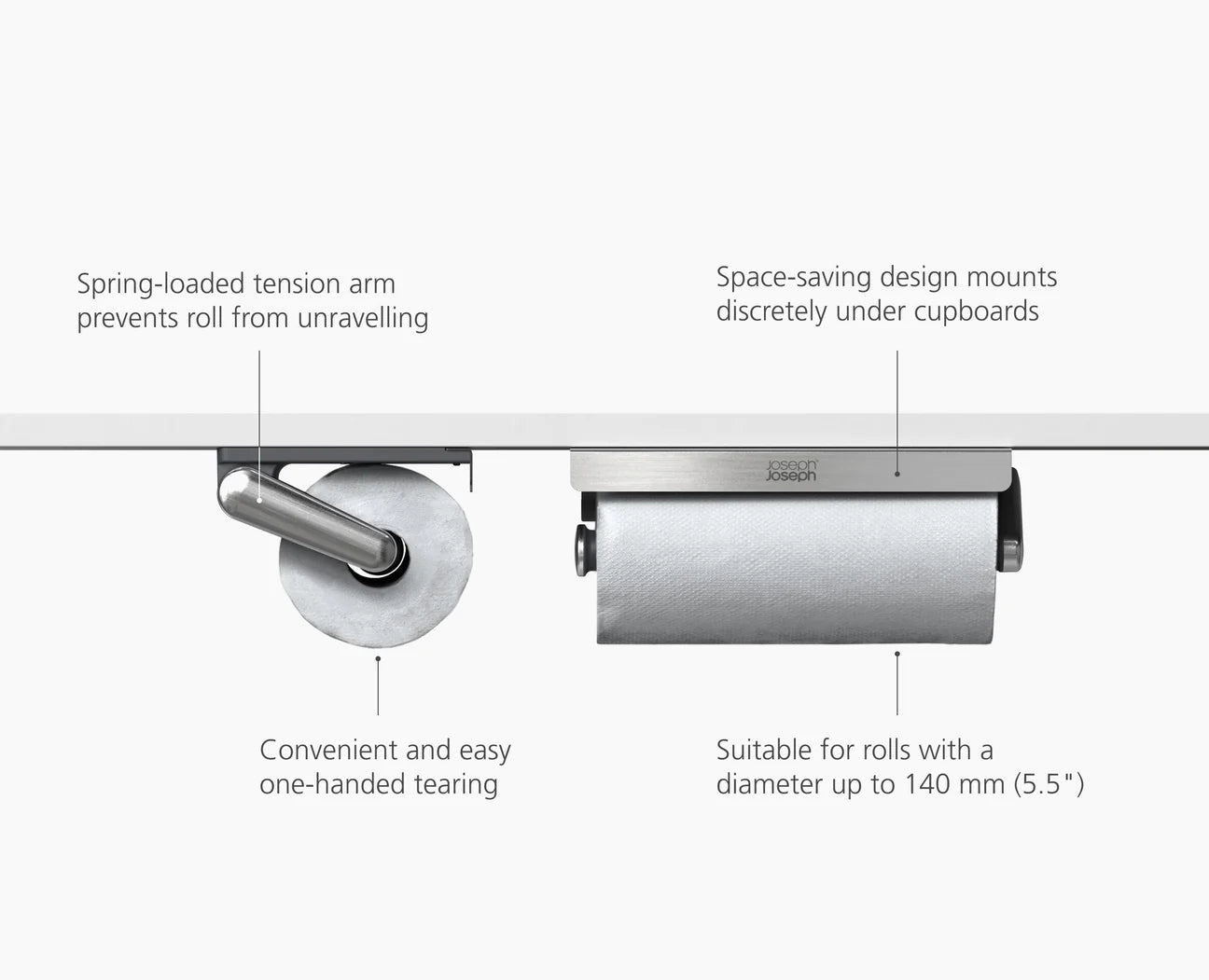 Joseph Joseph RollGrip™ Under-Shelf Stainless-Steel Paper Towel Holder