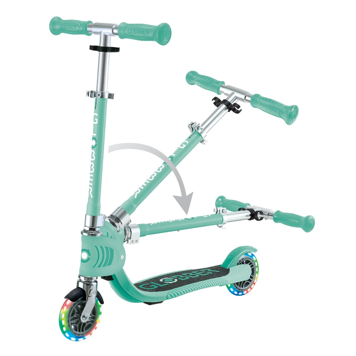 Globber Flow Foldable Junior Lights 2-Wheel Scooter (LED Wheels) - Mint