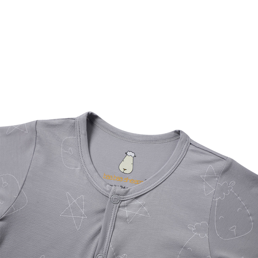 Baa Baa Sheepz Baby Middle Snap Romper - Cute Big Star & Head Grey