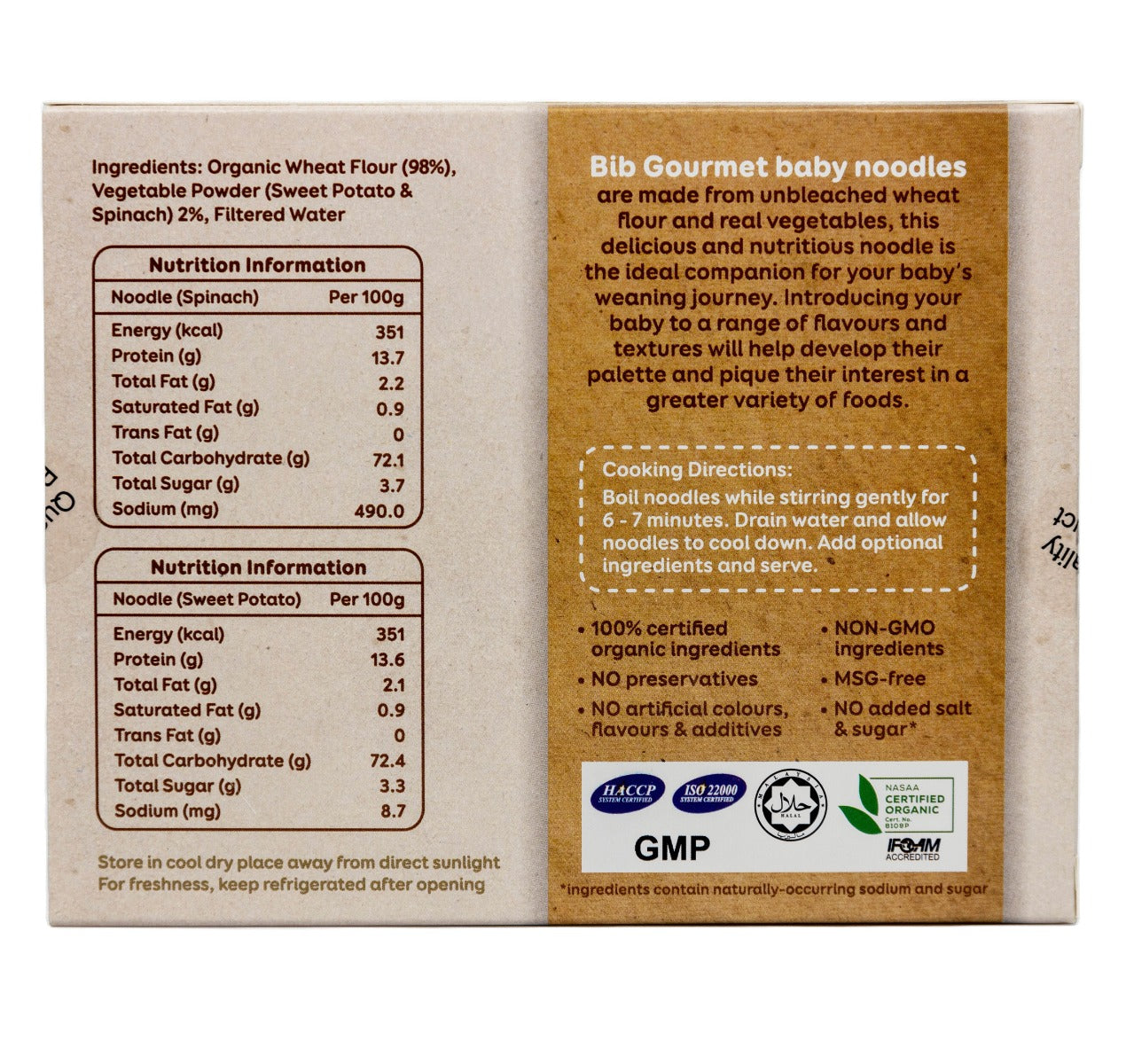 Deliciously Bib Organic Baby Noodles, 8 x 30g  - Double Vege: Spinach & Sweet Potato (Exp 04/27)