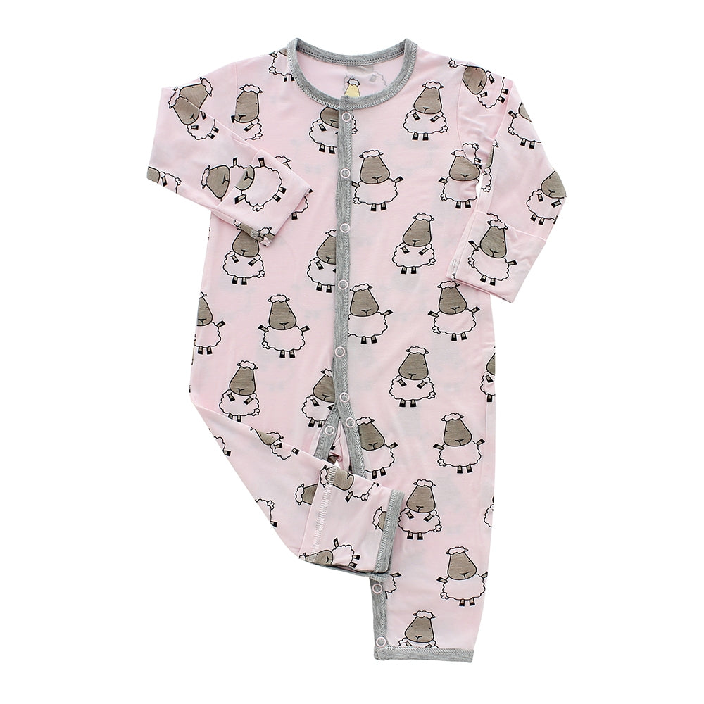 Baa Baa Sheepz Baby Middle Snap Romper - Big Sheep Pink (Multiple Sizes)