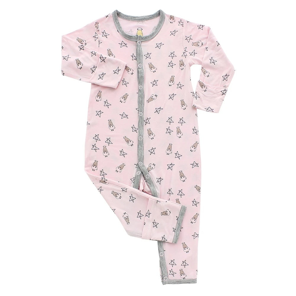 Baa Baa Sheepz Baby Middle Snap Romper - Small Star & Sheep Pink