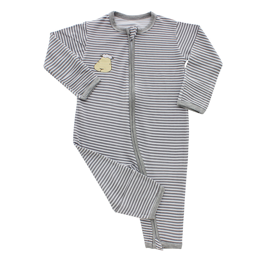 Baa Baa Sheepz Baby Zip Romper - Stripe Grey (Multiple Sizes)