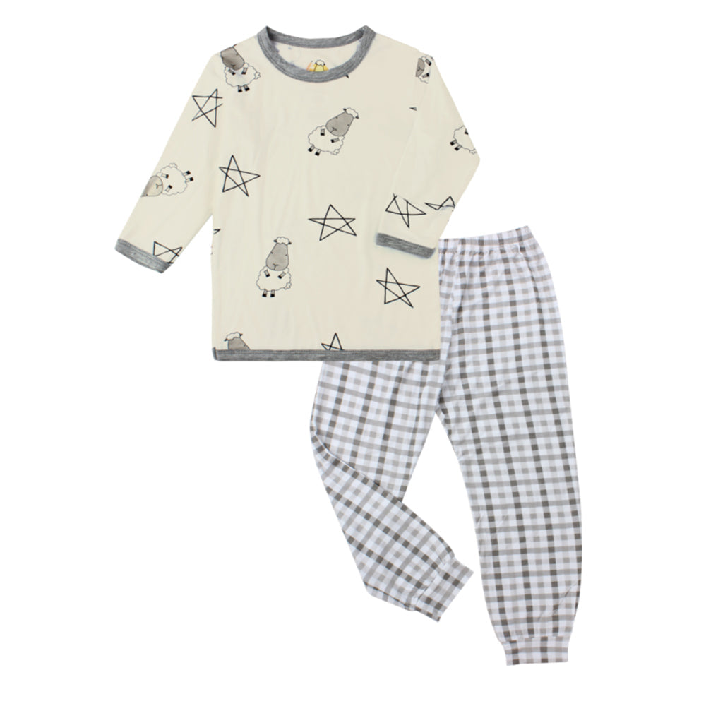 Baa Baa Sheepz Baby Long Sleeve Pyjama Set - Big Star & Sheep Yellow/Checkers Grey