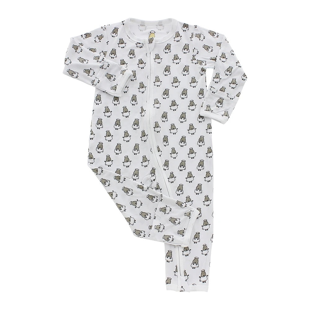Baa Baa Sheepz Baby Zip Romper - Small Sheep White (4 Sizes)