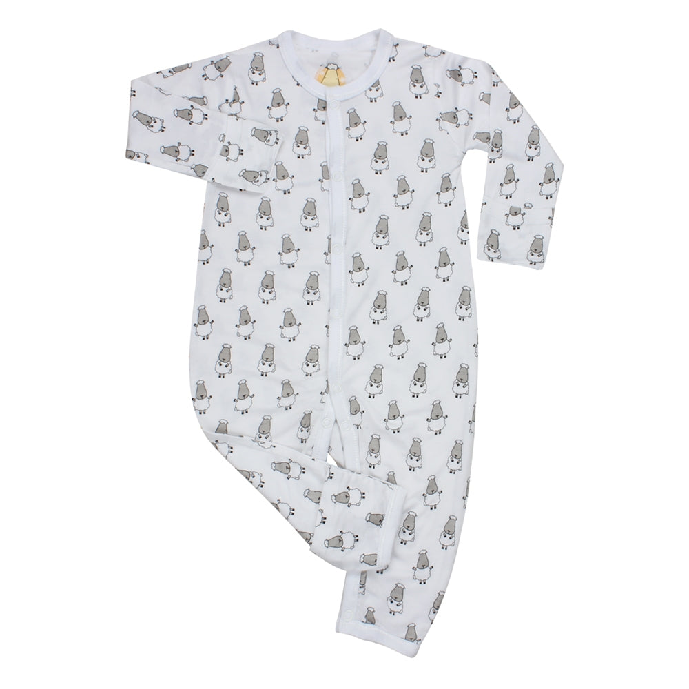 Baa Baa Sheepz Baby Middle Snap Romper - Small Sheep White (4 Sizes)