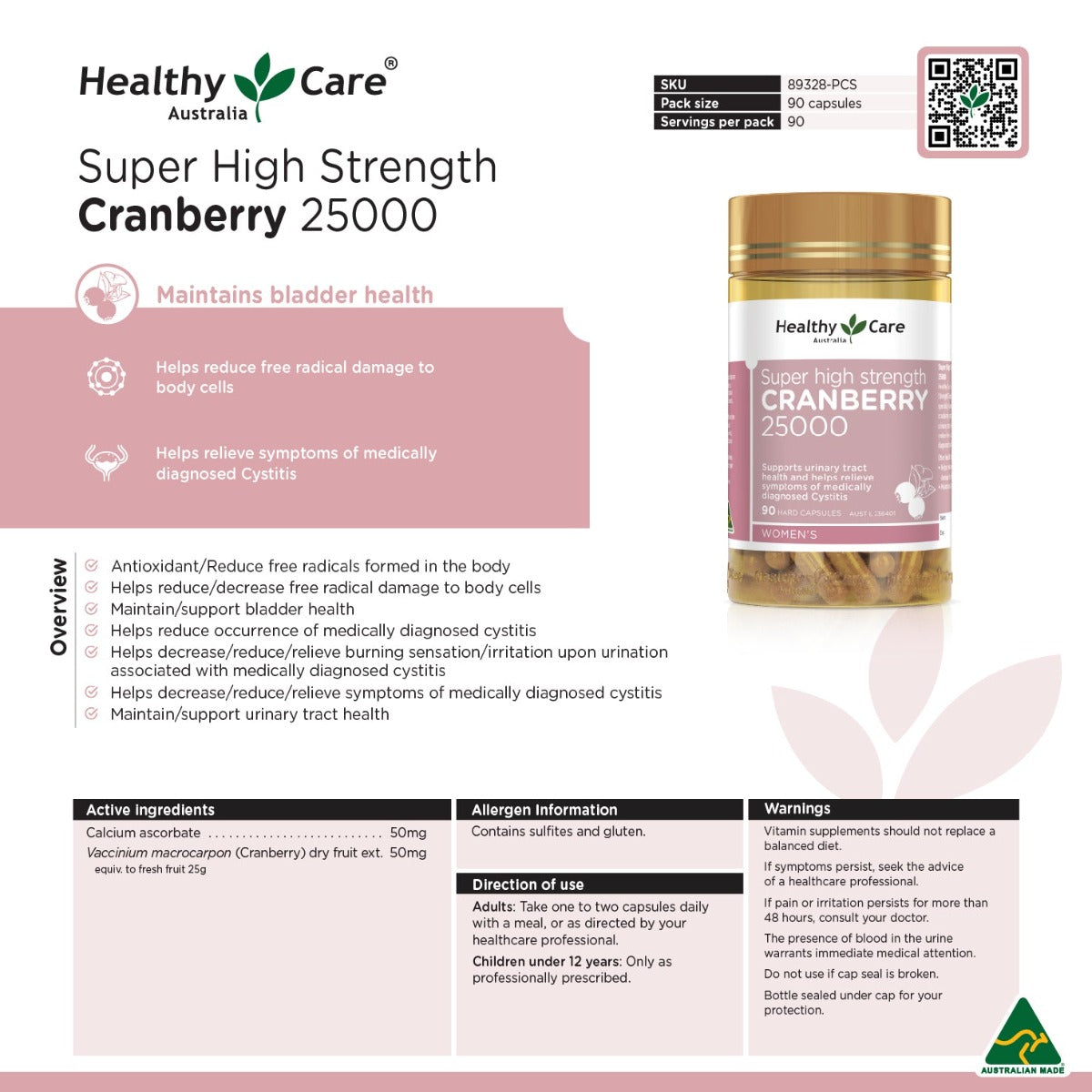 Healthy Care Super High Strength Cranberry 25000, 90 Caps (Exp 08/27)