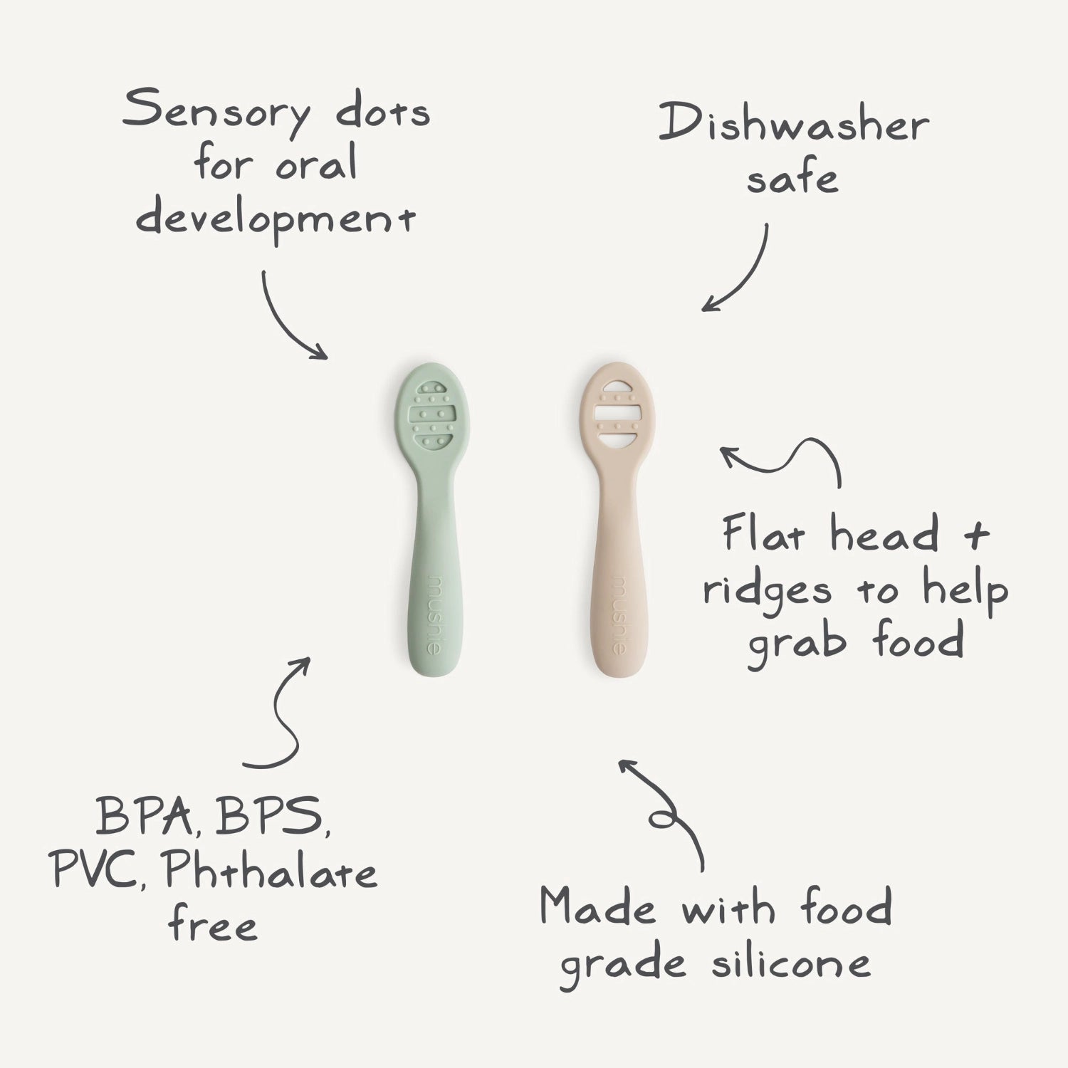 Mushie First Feeding Silicone Baby Spoons, 2pk (3 Colors) - Pupsik Singapore