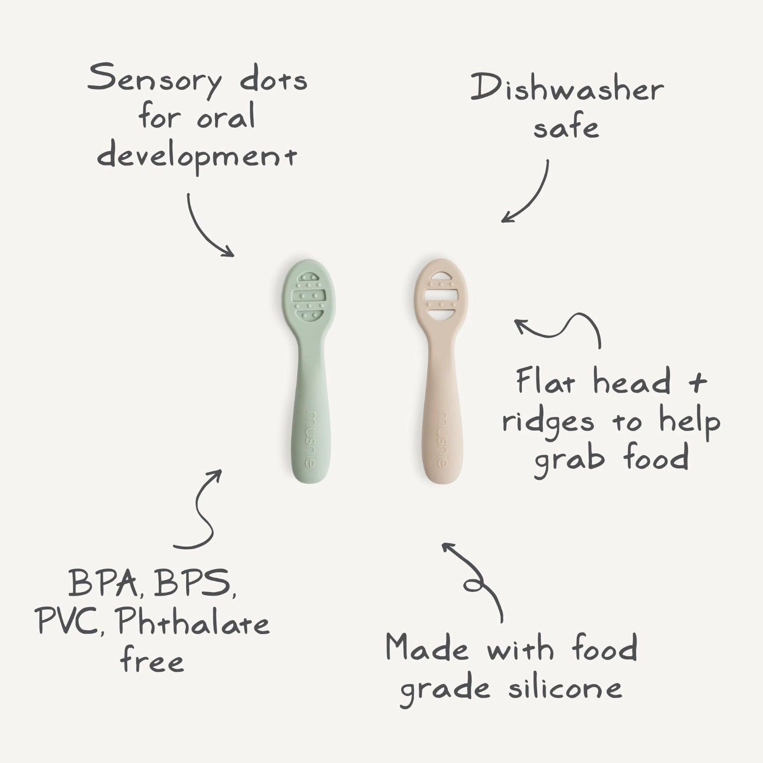 Mushie First Feeding Silicone Baby Spoons, 2pk (3 Colors) - Pupsik Singapore