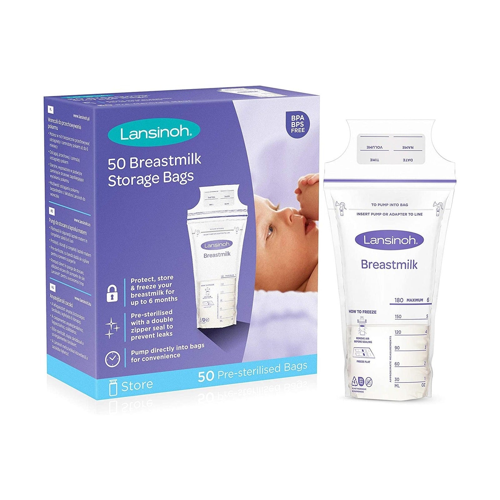 Lansinoh Breastmilk Storage Bags 6oz, 50pc (UK Version)