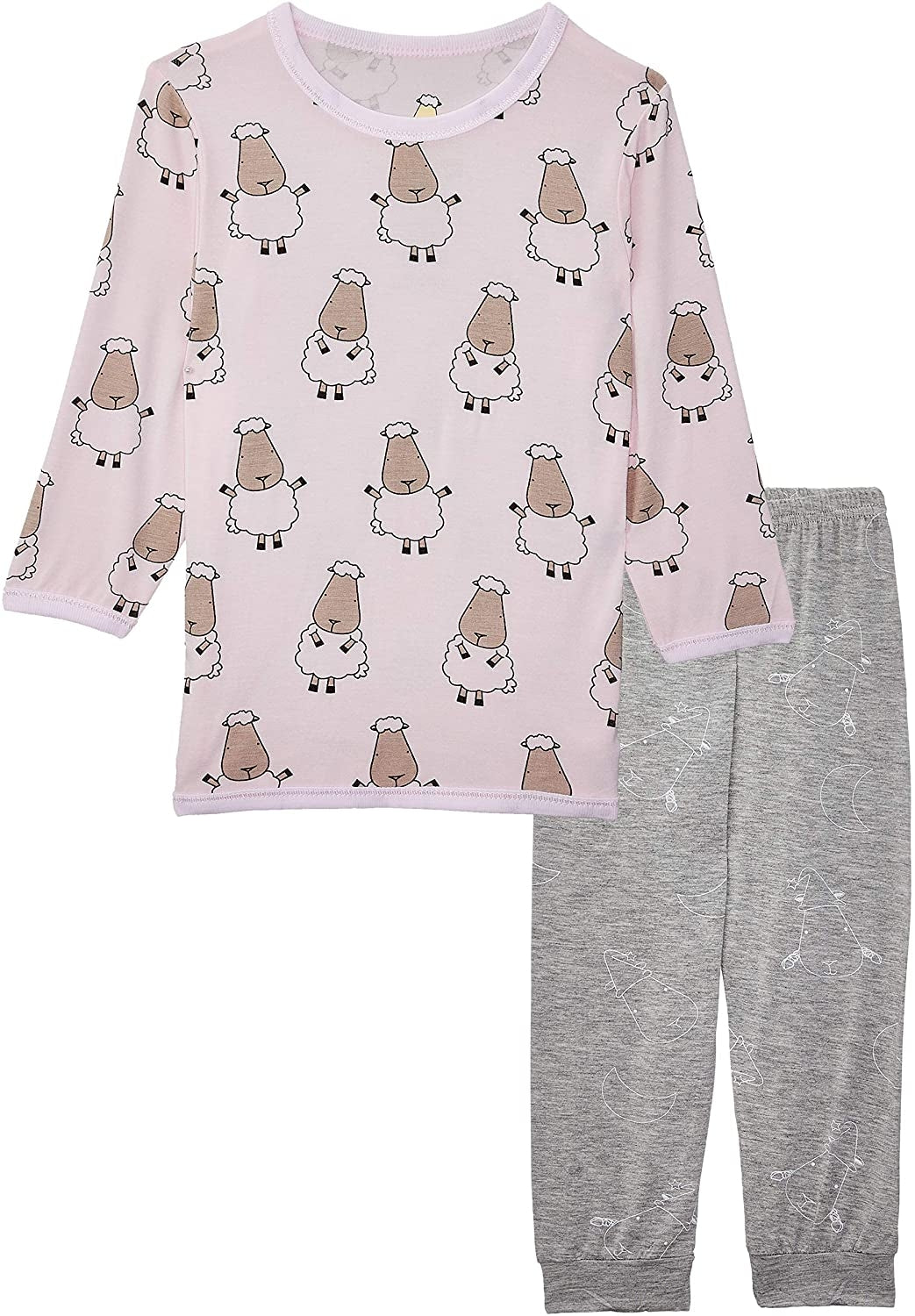 Baa Baa Sheepz Baby Long Sleeve Pyjama Set - Big Sheep Pink/Big Moon & Sheep Grey