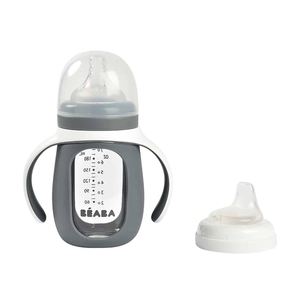 Beaba 2-in-1 Glass Training Cup with Silicone Sleeve, 210ml (4 Colors) - Pupsik Singapore